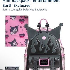 Loungefly Black and Pink Kuromi Flame Plaid Mini Backpack